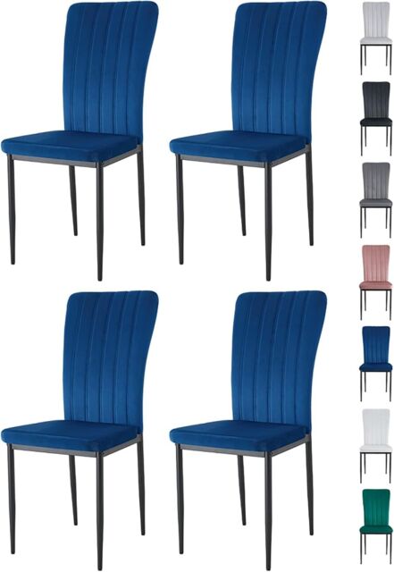 MCC Direct Set of 4 High back Dining Chairs Velvet FabricKitchen/Dining Seating - Elle By MCC in Blue