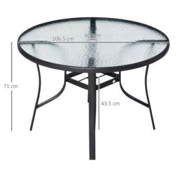 OUTSUNNY 106cm Round Garden Dining Table with Parasol Hole TempeGlass Top in Black - thumbnail 3