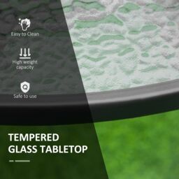 OUTSUNNY 106cm Round Garden Dining Table with Parasol Hole TempeGlass Top in Black - thumbnail 5
