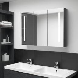 Berkfield Home LED Bathroom Mirror Cabinet 89x14x62 cm Shining Grey - Size: 89 x 14 x 62 cm - thumbnail 2