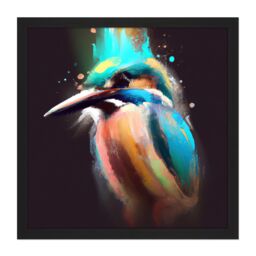 Artery8 Wall Art Print Kingfisher Abstract Paint Splatter Bird Watercolour Painting Teal Turquoise Orange Square Framed Picture 16X16 Inch - thumbnail 1