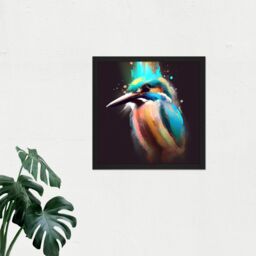 Artery8 Wall Art Print Kingfisher Abstract Paint Splatter Bird Watercolour Painting Teal Turquoise Orange Square Framed Picture 16X16 Inch - thumbnail 2