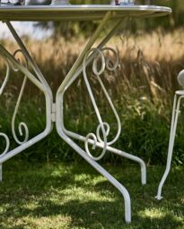 Dibor Traditional Two Person Garden Iron Bistro Table & Chairs Set with Free Seat Pads in White - thumbnail 3