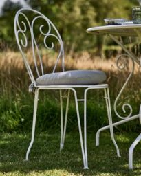 Dibor Traditional Two Person Garden Iron Bistro Table & Chairs Set with Free Seat Pads in White - thumbnail 2