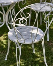 Dibor Traditional Two Person Garden Iron Bistro Table & Chairs Set with Free Seat Pads in White - thumbnail 4