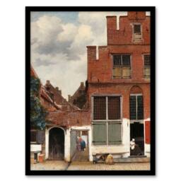 Artery8 The Little Street Facades Vermeer Vintage Framed Wall Art Print in Red - Size: A4 - thumbnail 1