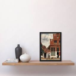 Artery8 The Little Street Facades Vermeer Vintage Framed Wall Art Print in Red - Size: A4 - thumbnail 4