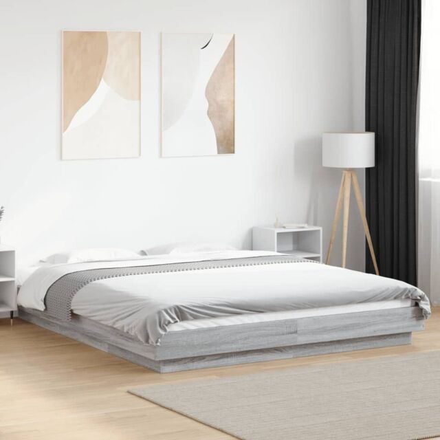Berkfield Home Bed Frame with LED Lights without Mattress Grey Sonoma 150x200cm - Size: 150x200 cm - image 1