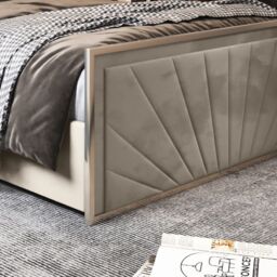 Casani Roxy Upholstered Soft Velvet Metal Bed Frame in Cream - Size: Single - thumbnail 3