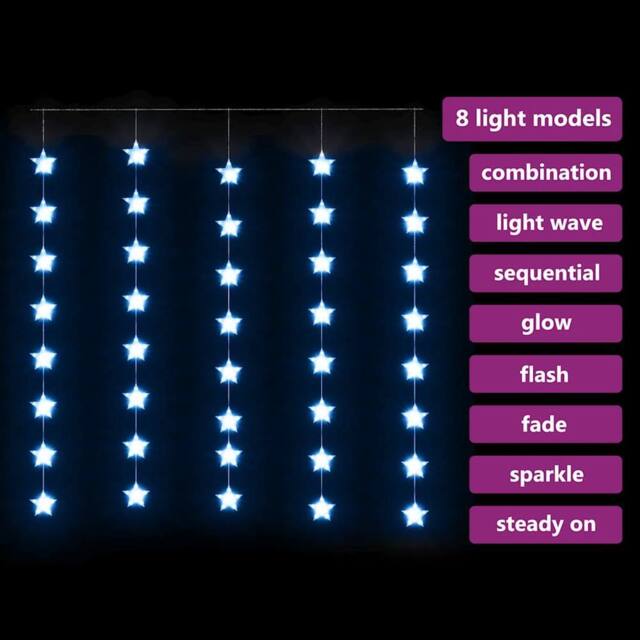 Berkfield Home LED Star Curtain Fairy Lights 200 LED Blue 8 Function - image 1