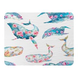 Benjamin Tate Design Whale With Flowers Blanket in Natural - Size: 120 cm x 150 cm - thumbnail 1
