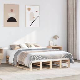 Berkfield Home Modern Bed Frame without Mattress 140x200 cm Solid Wood Pine in Light Tan - thumbnail 2