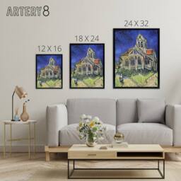 "Artery8 The Church at Auvers Oil Painting Van Gogh Black Framed Canvas Art in Blue - Size: W12"" x H16""" - thumbnail 4