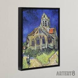 "Artery8 The Church at Auvers Oil Painting Van Gogh Black Framed Canvas Art in Blue - Size: W12"" x H16""" - thumbnail 2