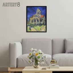 "Artery8 The Church at Auvers Oil Painting Van Gogh Black Framed Canvas Art in Blue - Size: W12"" x H16""" - thumbnail 3