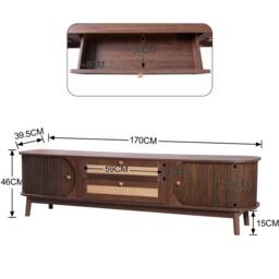 Merax Rattan TV Cabinet with Sliding Doors & Drawers in Walnut - thumbnail 2