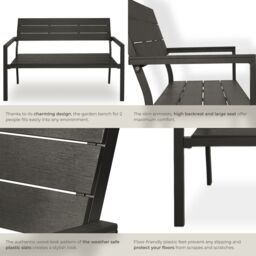 tectake Line 2-Seater Garden Bench with Aluminum Frame, 128x59x88 cm in Dark Grey - Size: 2 Seater - thumbnail 5