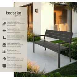 tectake Line 2-Seater Garden Bench with Aluminum Frame, 128x59x88 cm in Dark Grey - Size: 2 Seater - thumbnail 2
