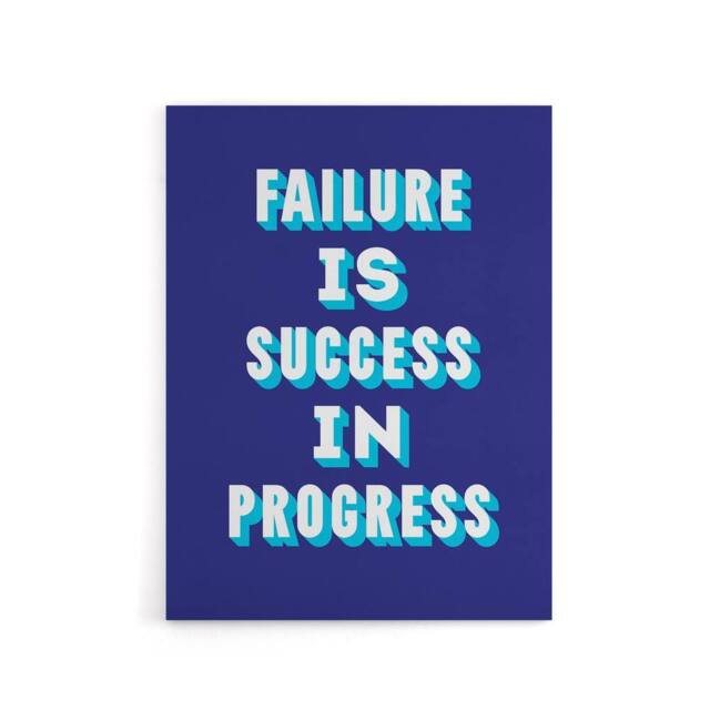 "Artery8 Failure Is Success In Progress Blue Motivational Canvas Wall Art Print - Size: W12"" x H16""" - image 1