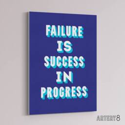 "Artery8 Failure Is Success In Progress Blue Motivational Canvas Wall Art Print - Size: W12"" x H16""" - thumbnail 2