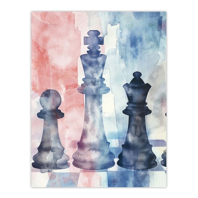 "Artery8 Chess Piece Chessboard Abstract Light Watercolour Wall Art Print - Size: W24"" x H32""" - image 1
