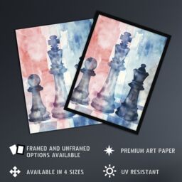 "Artery8 Chess Piece Chessboard Abstract Light Watercolour Wall Art Print - Size: W24"" x H32""" - thumbnail 2