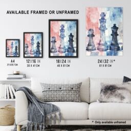 "Artery8 Chess Piece Chessboard Abstract Light Watercolour Wall Art Print - Size: W24"" x H32""" - thumbnail 3