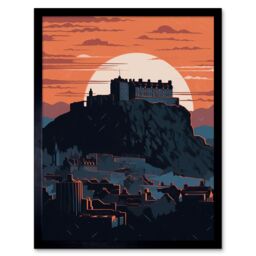 "Artery8 Wall Art Print Edinburgh Castle & Old Town Atmospheric Sunset Art Framed in Black - Size: W12"" x H16""" - thumbnail 1