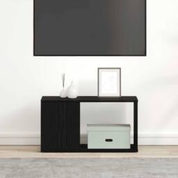 Berkfield Home TV Cabinet Black Oak 60x24x32 cm Engineered Wood - Size: 60 x 24 x 32 cm - thumbnail 2