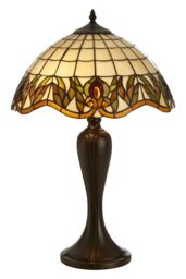 Orsina Tiffany Umbrella Shade Table Lamp, Hand Cut Stained Glass With Floral Motifs, Bronze Resin Base in Brown