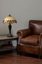 Orsina Tiffany Umbrella Shade Table Lamp, Hand Cut Stained Glass With Floral Motifs, Bronze Resin Base in Brown - thumbnail 2