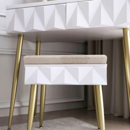 CARME HOME Montana White Dressing Table with Velvet Padded Stool - thumbnail 4