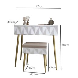 CARME HOME Montana White Dressing Table with Velvet Padded Stool - thumbnail 6