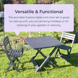 idooka Folding Camping Set 3 Piece Outdoor Garden Furniture Patio Portable Table & Chairs Black in Grey - thumbnail 2