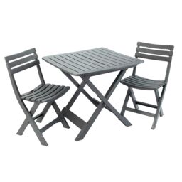 idooka Folding Camping Set 3 Piece Outdoor Garden Furniture Patio Portable Table & Chairs Black in Grey - thumbnail 1