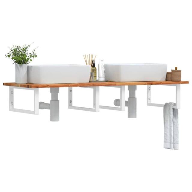 Berkfield Home Basin Shelf Wall Mounted Steel & Solid Wood Acacia in Brown - image 1