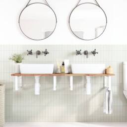 Berkfield Home Basin Shelf Wall Mounted Steel & Solid Wood Acacia in Brown - thumbnail 3