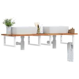 Berkfield Home Basin Shelf Wall Mounted Steel & Solid Wood Acacia in Brown - thumbnail 1