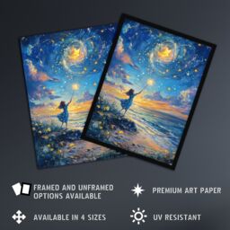 Artery8 Wish Upon A Star Magical Sky Beach Fantasy Art Framed Art Print in Blue - Size: A4 - thumbnail 2