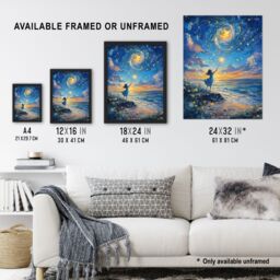 Artery8 Wish Upon A Star Magical Sky Beach Fantasy Art Framed Art Print in Blue - Size: A4 - thumbnail 3