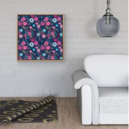 Warren Reed - Designer Cute Colourful Flower Pattern Framed Canvas in Light Brown - Size: w40 inch x h40 inch - thumbnail 2