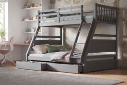 Flair Ollie Wooden Triple Bunk Bed with Drawers in Grey - Size: Single