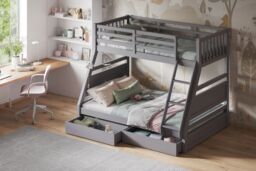 Flair Ollie Wooden Triple Bunk Bed with Drawers in Grey - Size: Single - thumbnail 2