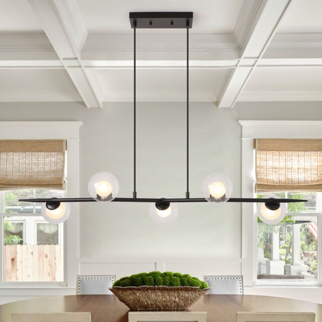 Garwarm 5 - Light Kitchen Island Linear Pendant in Black - image 1