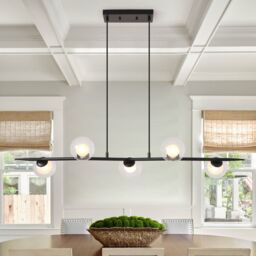 Garwarm 5 - Light Kitchen Island Linear Pendant in Black - thumbnail 1