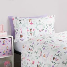 OHS Reversible Duvet Cover Set Ballerina Quilt Pillowcases Bedding in White - Size: Single - thumbnail 3