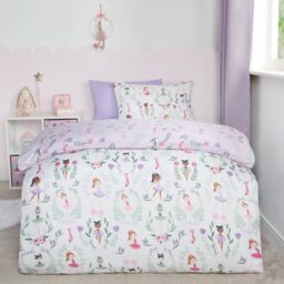 OHS Reversible Duvet Cover Set Ballerina Quilt Pillowcases Bedding in White - Size: Single - thumbnail 1