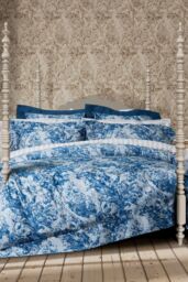 Sanderson 'Fringed Tulip Toile' Cotton Square Pillow Case Pair in Blue - thumbnail 4