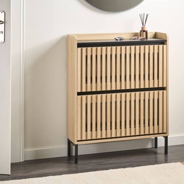 Wyld and Coco Tilt-Out Shoe Cabinet - 2 Drawers Light Brown MDF - image 1