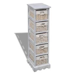 Berkfield Home Wooden Storage Rack 5 Weaving Baskets White